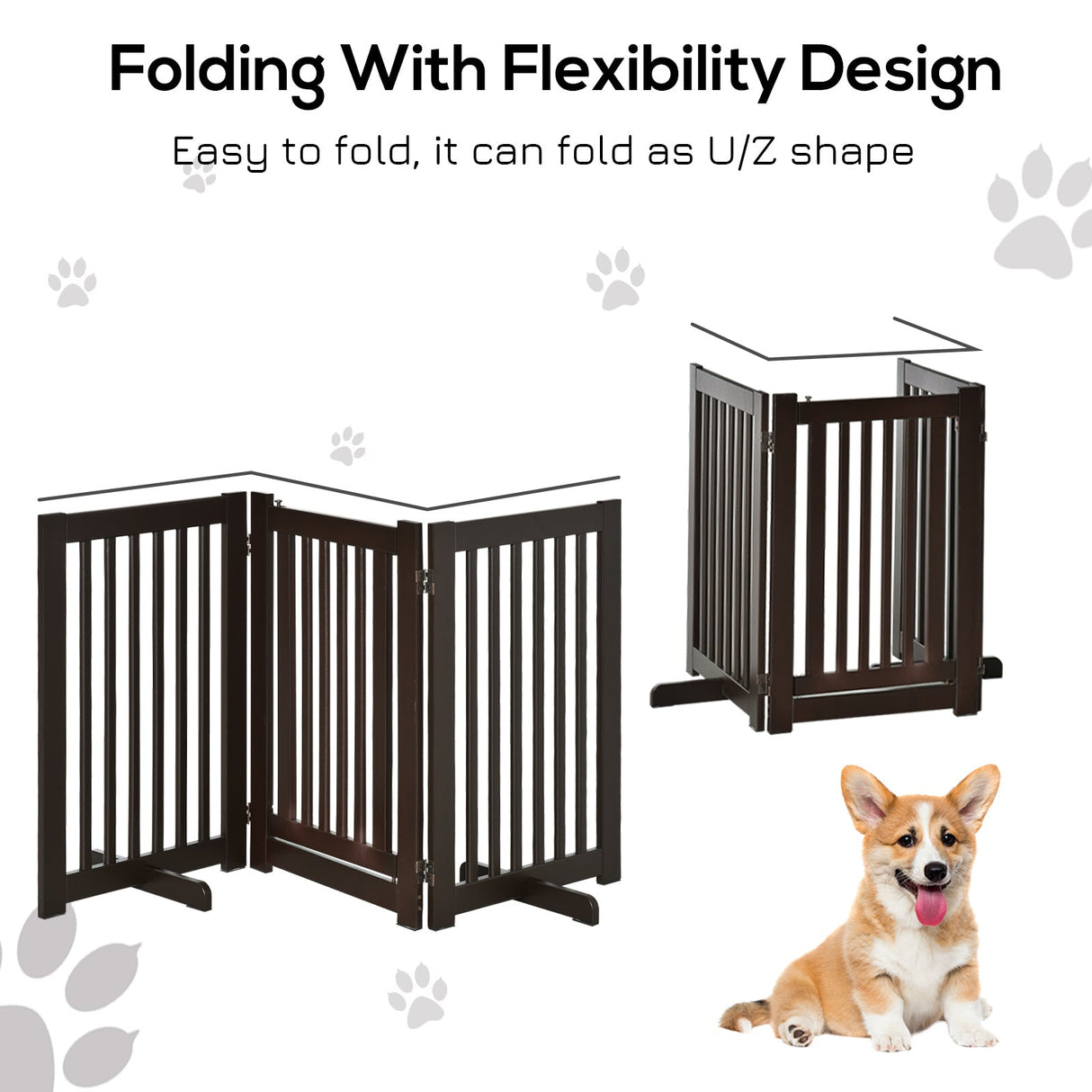 PawHutPet Gates MDF Freestanding Expandable Dog Gate Wood Doorway Pet Barrier Fence w/ Latched Door Brown, PawHut,