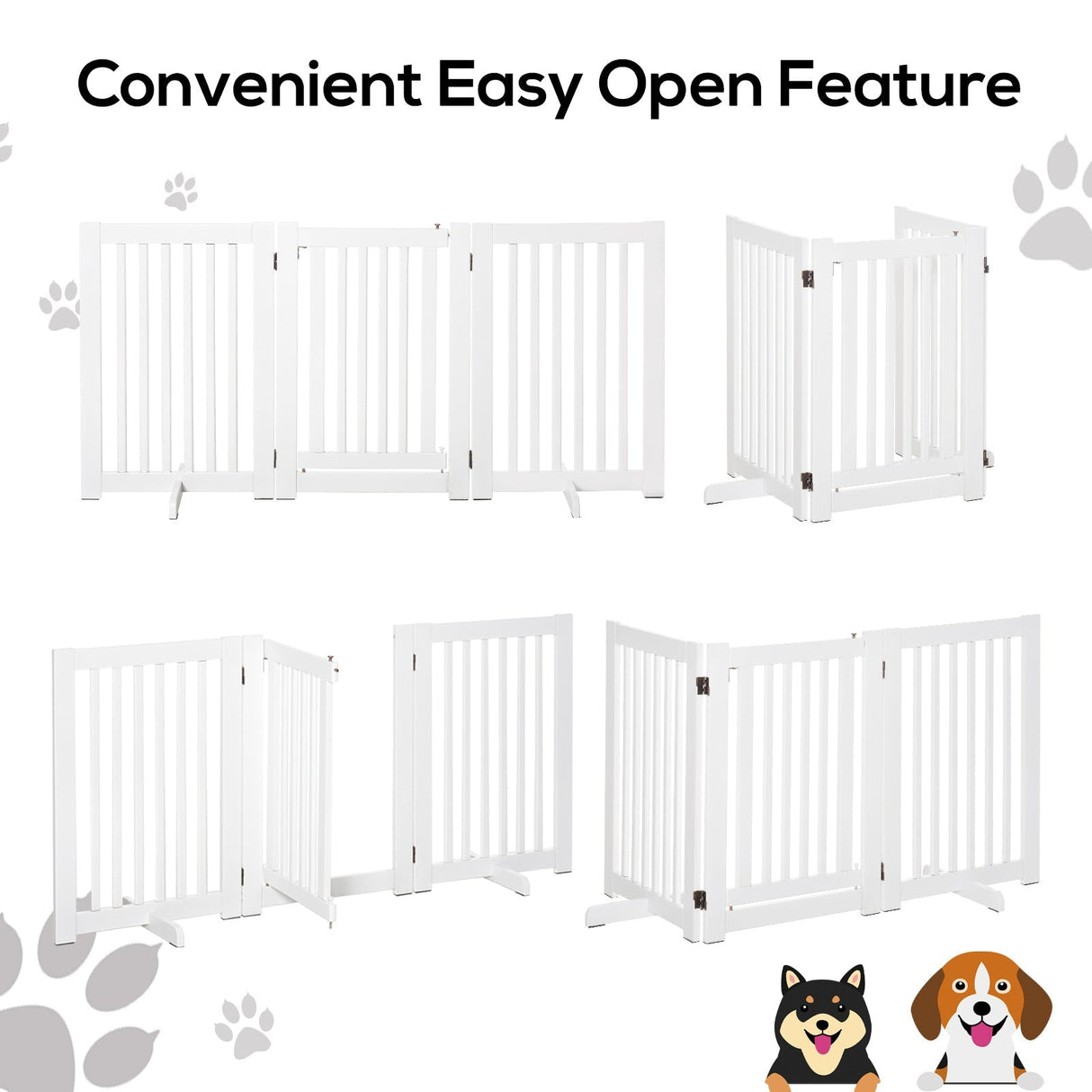 PawHutPet Gates MDF Freestanding Expandable Dog Gate Wood Doorway Pet Barrier Fence w/ Latched Door White, PawHut,