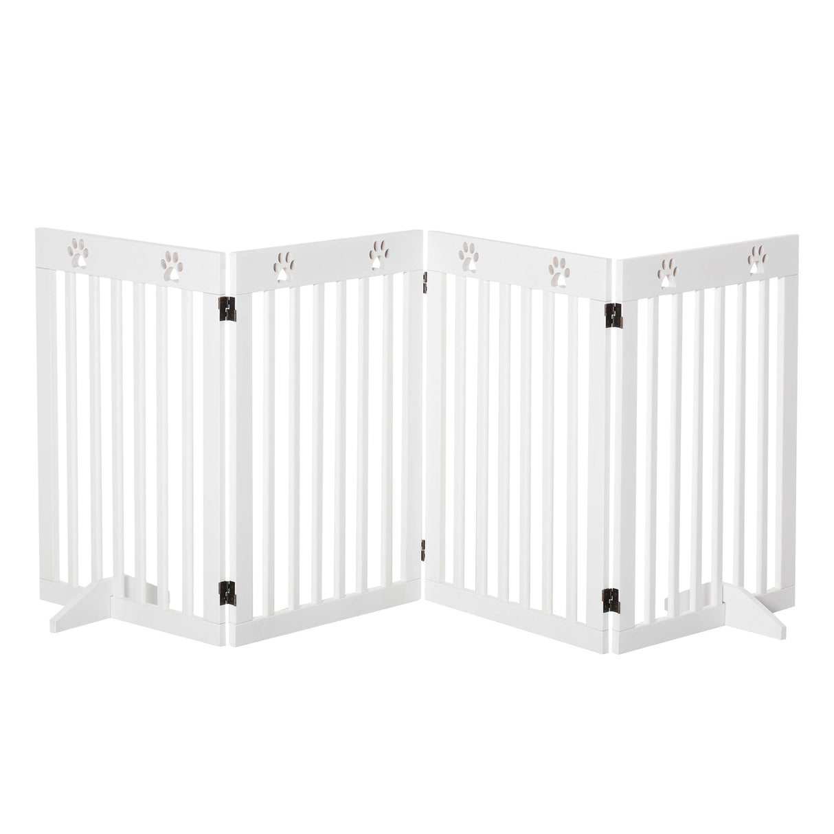Pet Gate 4 Panel Wooden Foldable Fence Freestanding Dog Safety Barrier with 2 Support Feet for Doorways Stairs 80'' x 30'', PawHut,