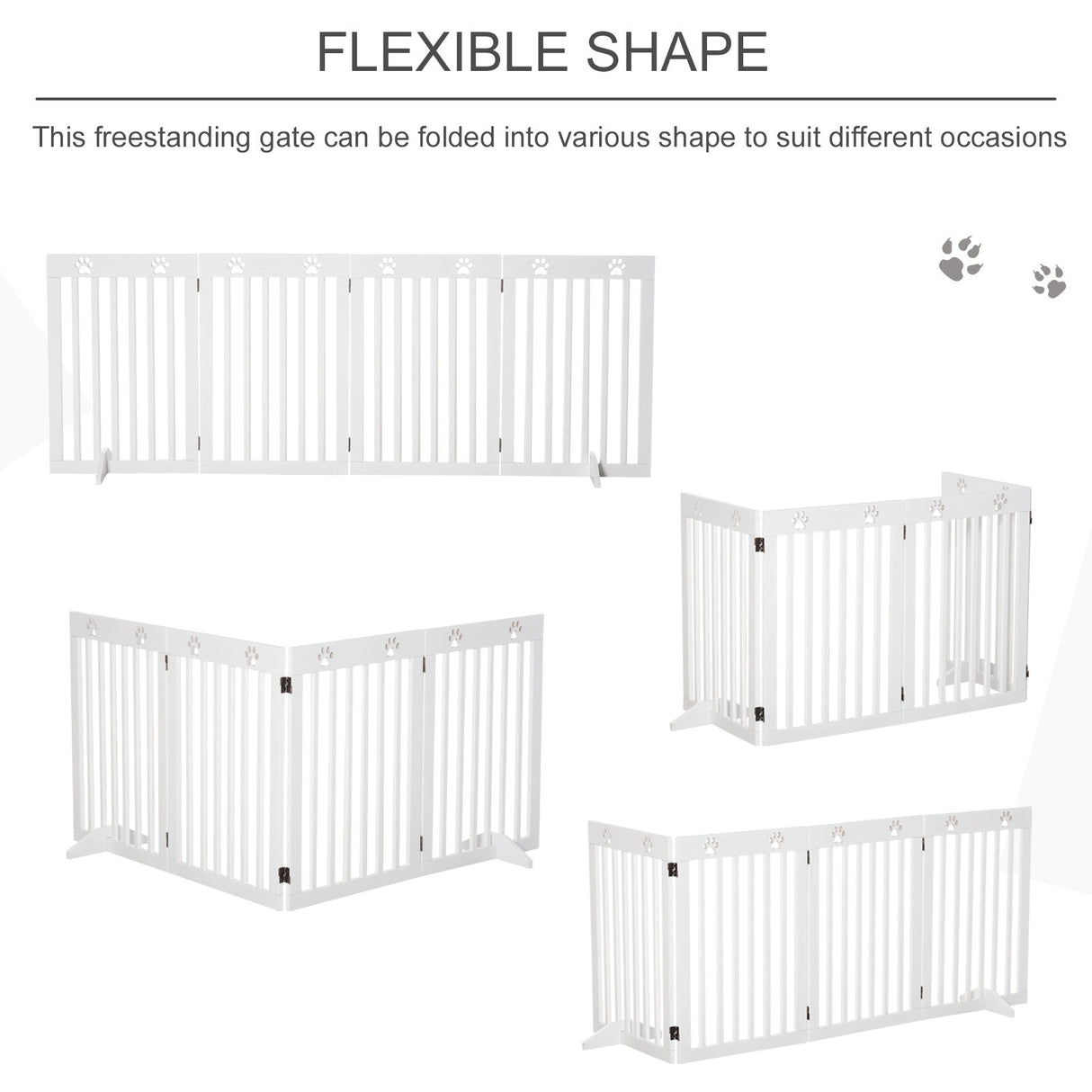 Pet Gate 4 Panel Wooden Foldable Fence Freestanding Dog Safety Barrier with 2 Support Feet for Doorways Stairs 80'' x 30'', PawHut,