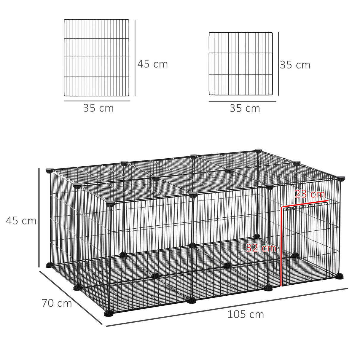 Pet Playpen DIY Small Animal Cage Metal Fence with Door, 22 Pieces, for Bunny Chinchilla Hedgehog Guinea Pig, PawHut,
