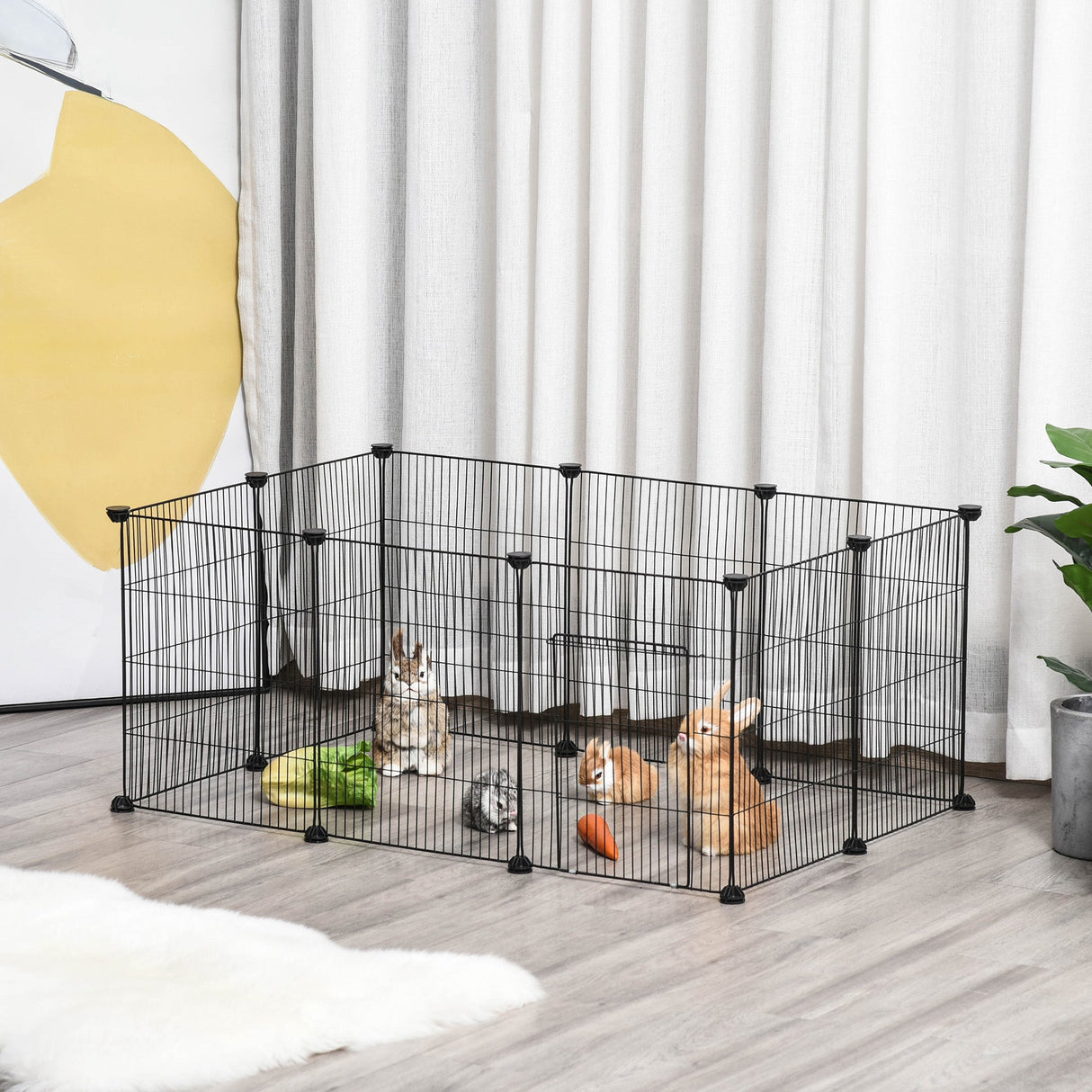 Pet Playpen DIY Small Animal Cage Metal Fence with Door, 22 Pieces, for Bunny Chinchilla Hedgehog Guinea Pig, PawHut,