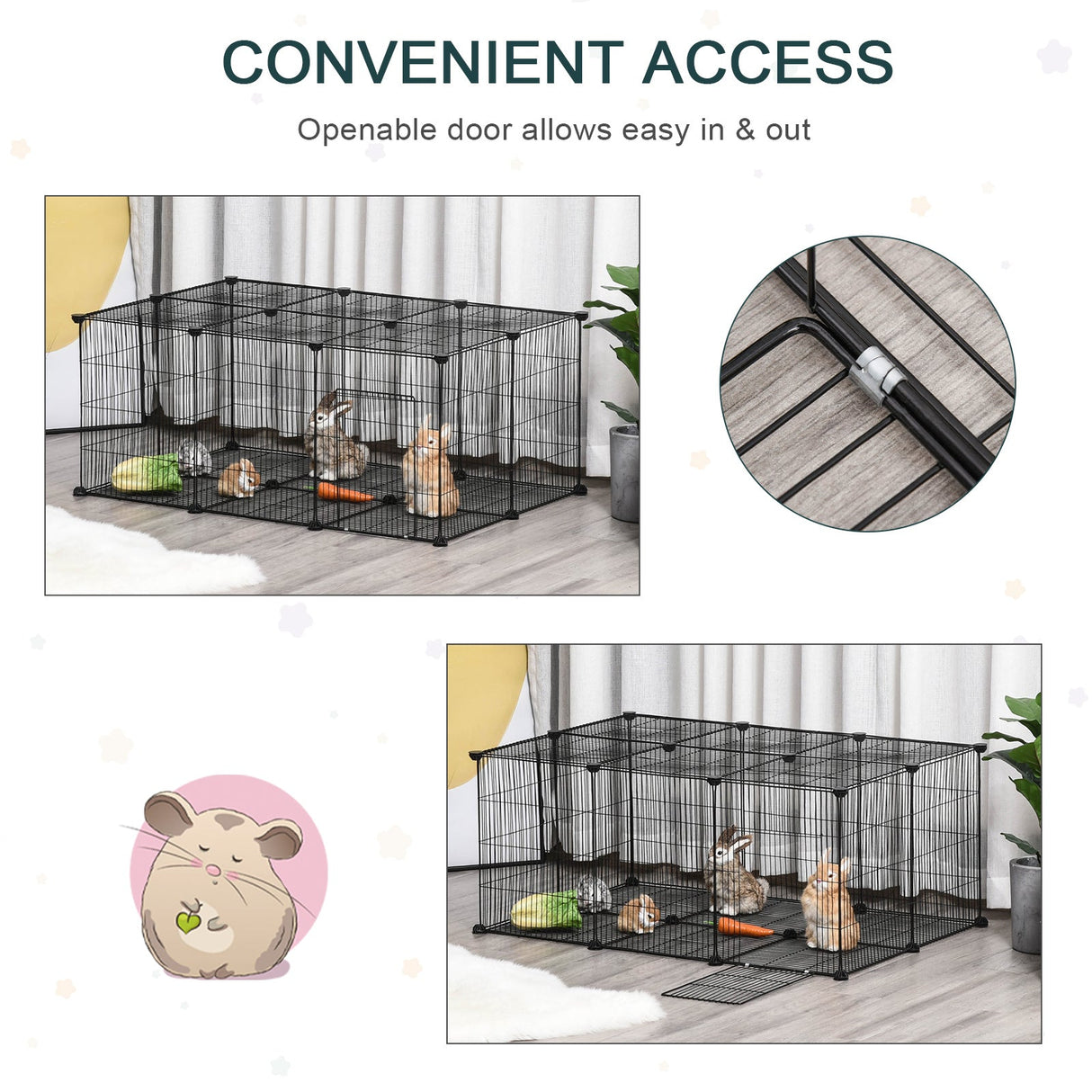 Pet Playpen DIY Small Animal Cage Metal Fence with Door, 22 Pieces, for Bunny Chinchilla Hedgehog Guinea Pig, PawHut,