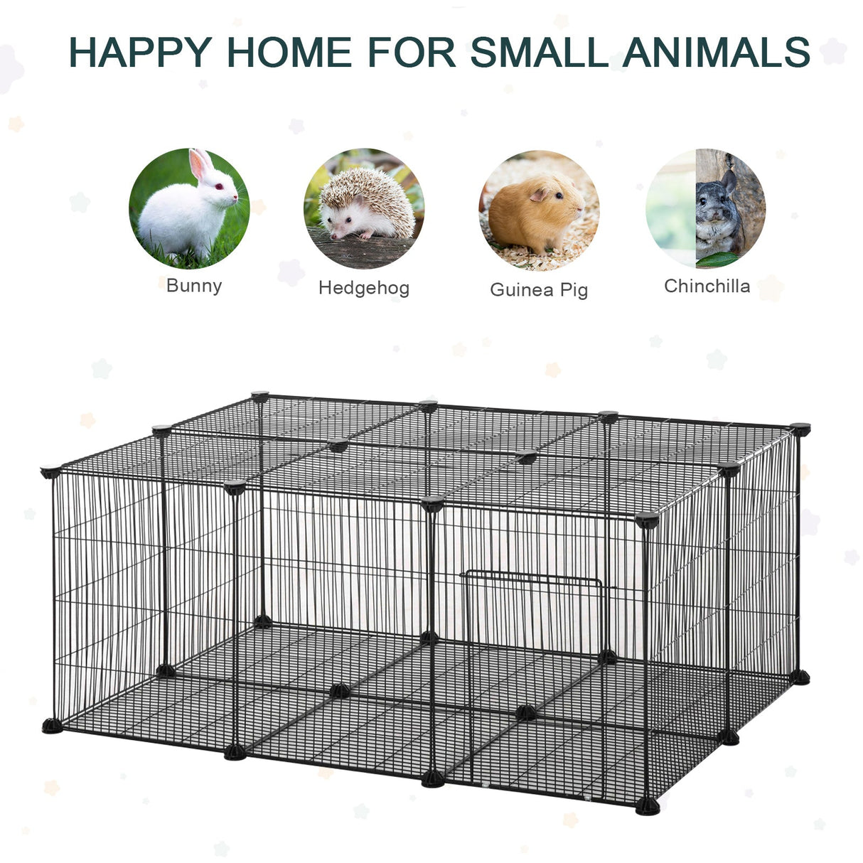 Pet Playpen DIY Small Animal Cage Metal Fence with Door, 22 Pieces, for Bunny Chinchilla Hedgehog Guinea Pig, PawHut,