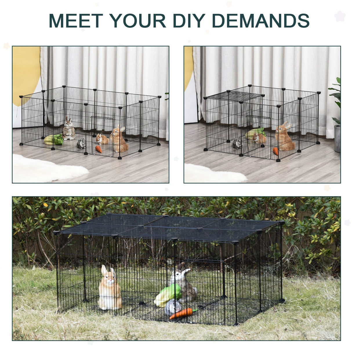 Pet Playpen DIY Small Animal Cage Metal Fence with Door, 22 Pieces, for Bunny Chinchilla Hedgehog Guinea Pig, PawHut,