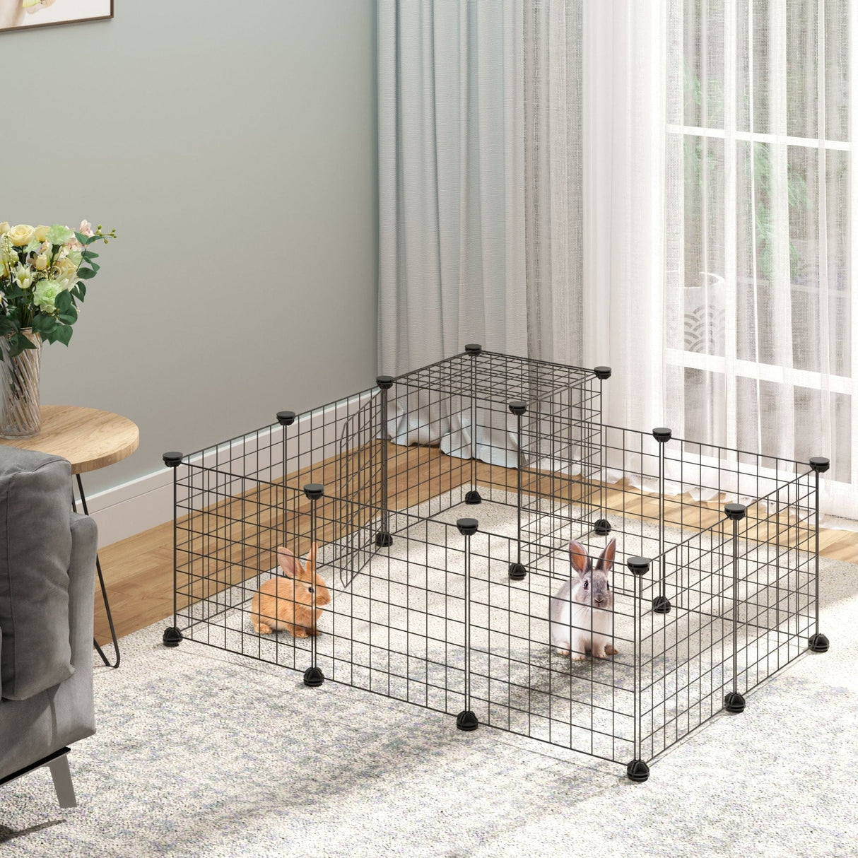 Pet Playpen w/ Door Customisable Fence for Guinea Pigs Chinchillas Hedgehogs - Black, PawHut,