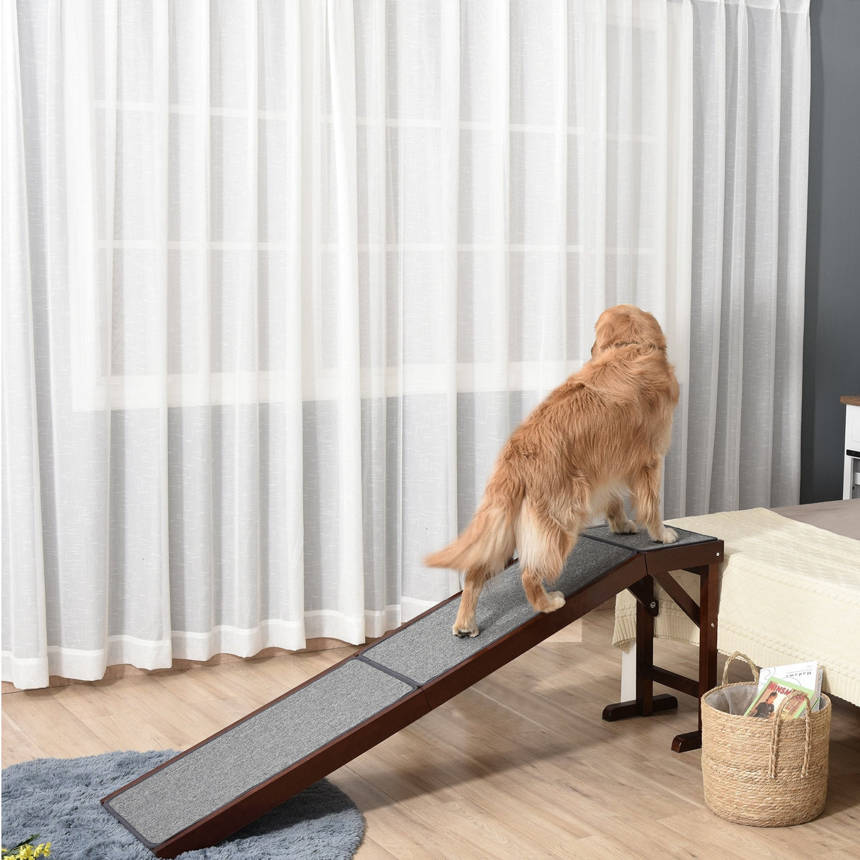Pet Ramp for Dogs Non-slip Carpet Top Platform Pine Wood 188 x 40.5 x 63.5, ,, PawHut,