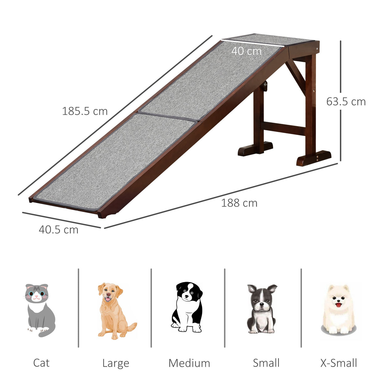 Pet Ramp for Dogs Non-slip Carpet Top Platform Pine Wood 188 x 40.5 x 63.5, ,, PawHut,