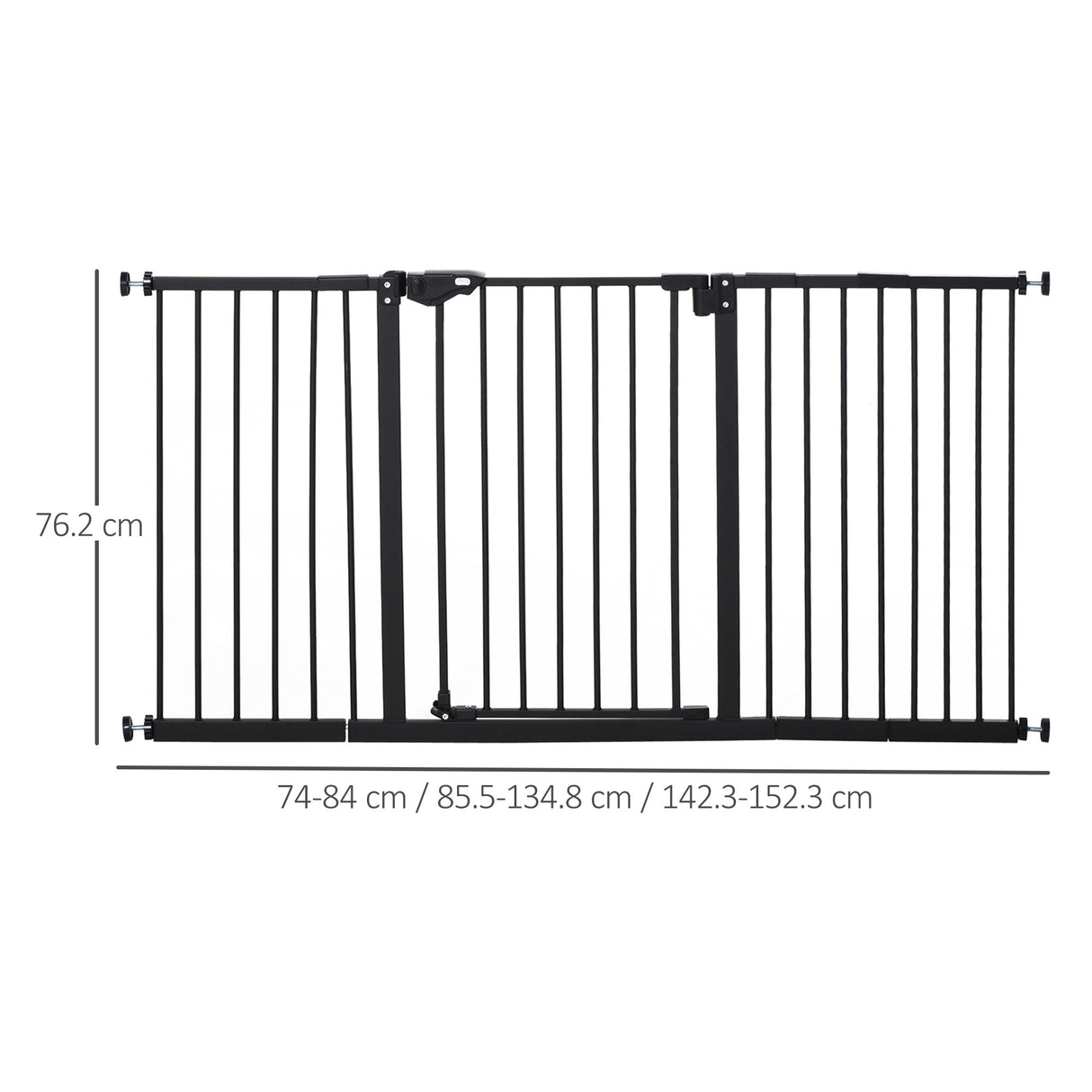 Pet Safety Gate Dog Barrier for Doorways, Corridors, Staircases with Three Extensions and Adjustable Screws, PawHut, Black