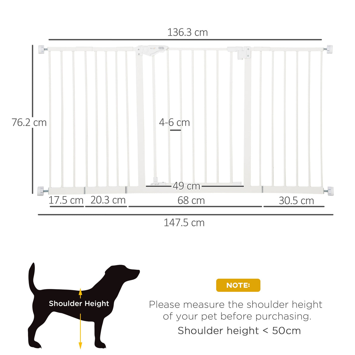Pet Safety Gate Dog Barrier for Doorways, Corridors, Staircases with Three Extensions and Adjustable Screws, PawHut, Black