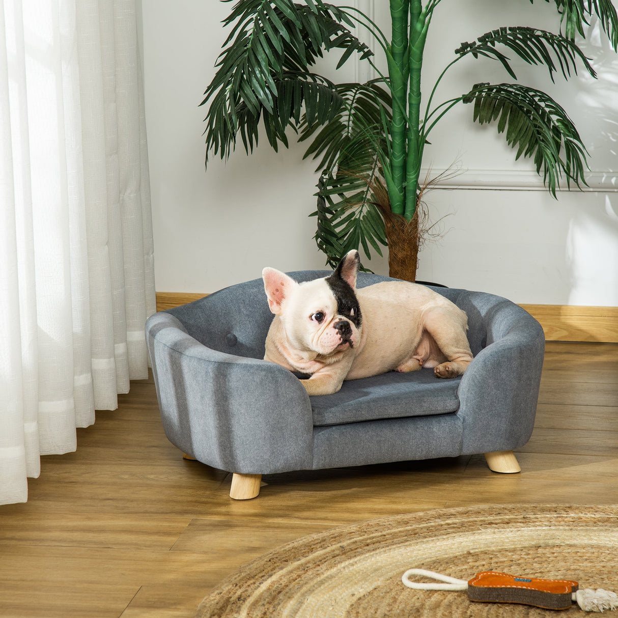 Pet Sofa Bed, Puppy Kitten Lounger, with Wooden Frame, Short Plush Cover, Washable Cushion, for Small Dog, 70 x 47 x 30 cm,, PawHut,