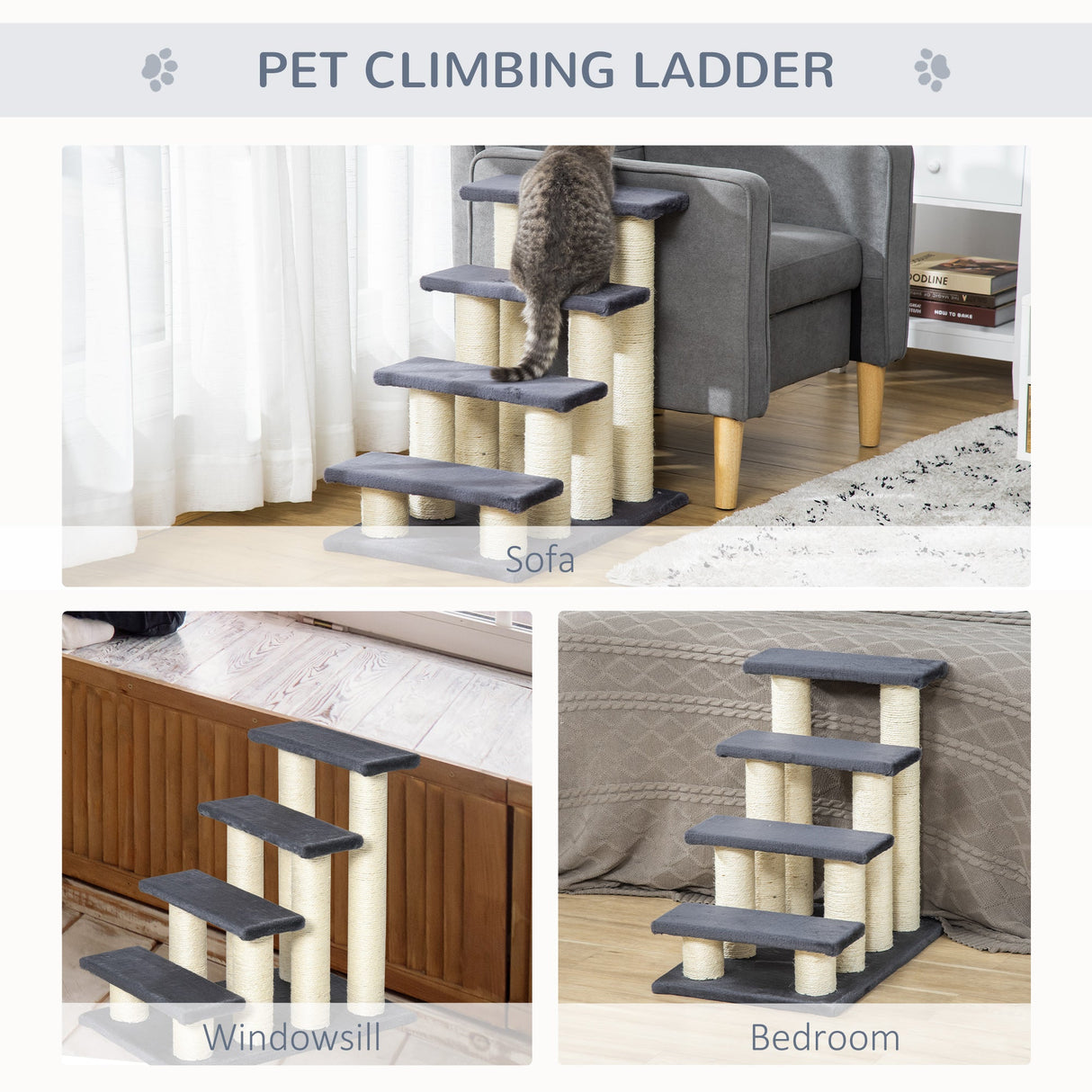 Pet Stairs 4 Steps Older Animal Climb Ladder, PawHut,