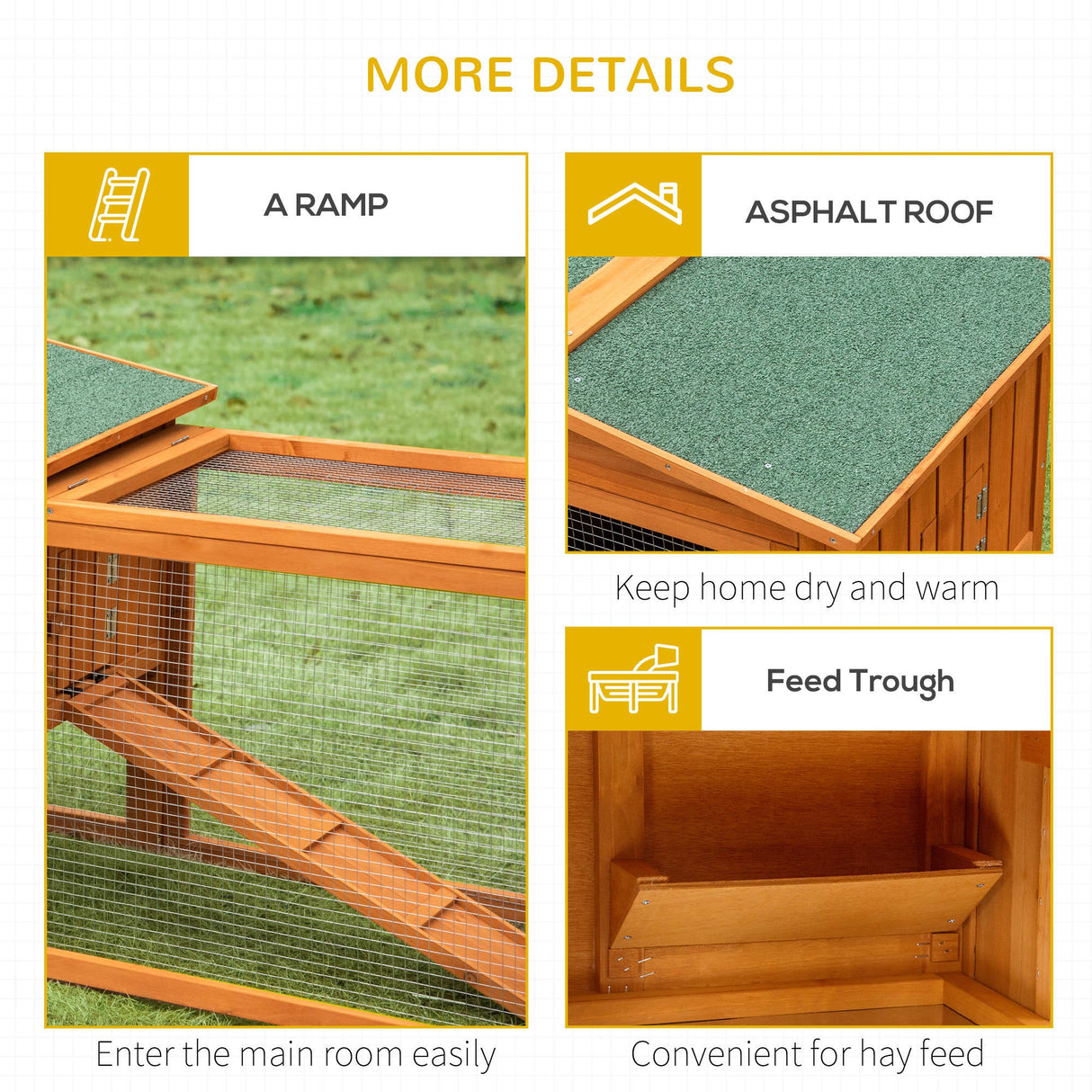 Rabbit Hutch and Run Outdoor Bunny Cage Wooden Guinea Pig Hide House with Sliding Tray, Hay Rack, Ramp, 156 x 58 x 68cm, PawHut,