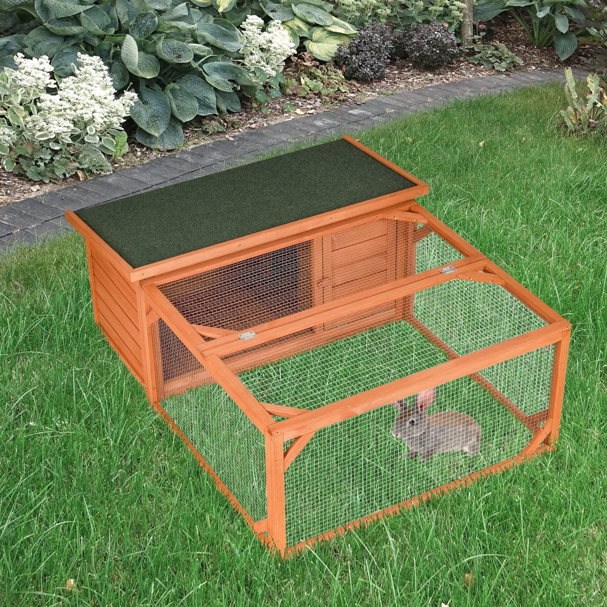 Rabbit Hutch Off-ground Small Animal Guinea Pig House 125.5 x 100 x 49cm, PawHut,