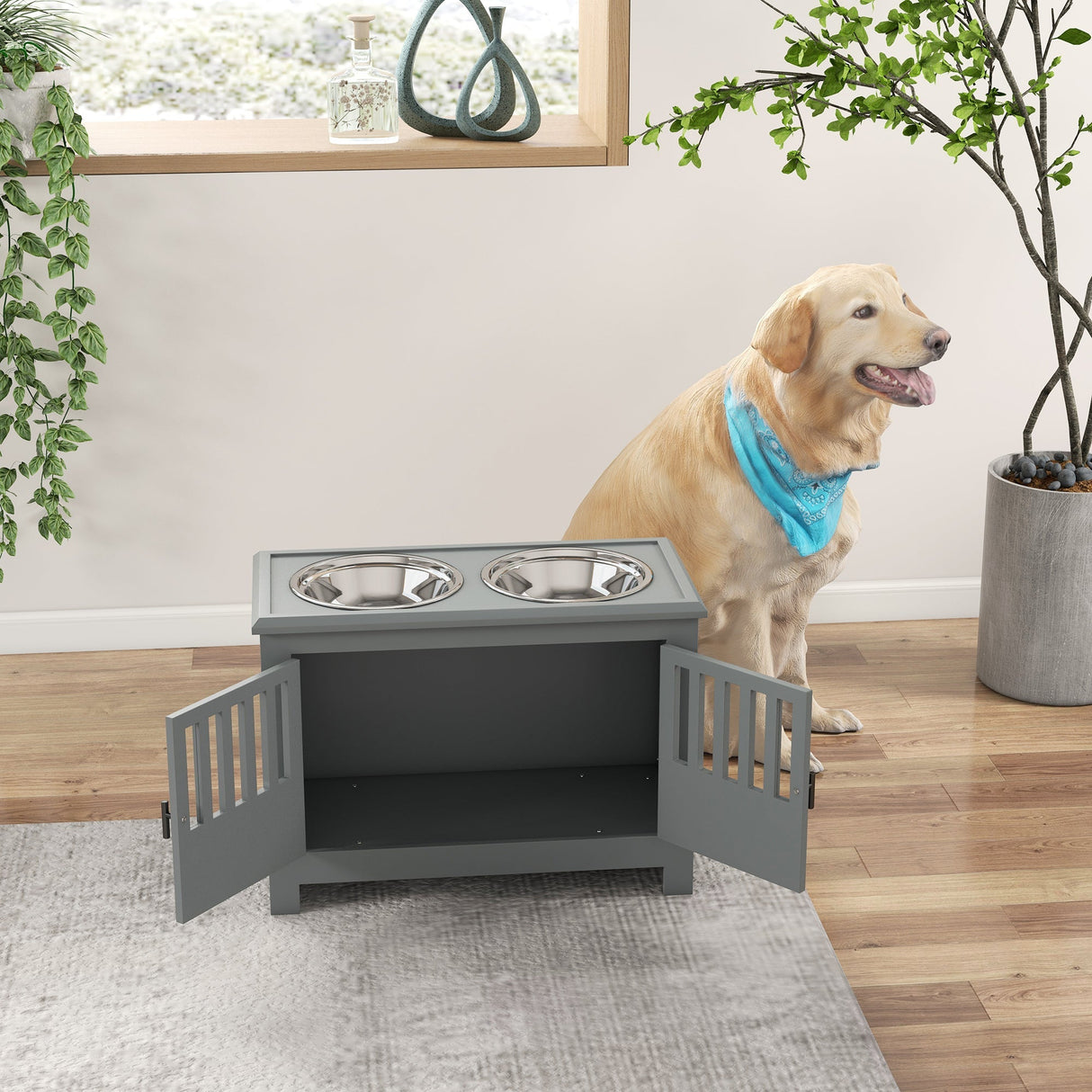 Raised Large Dog Feeding Station with Storage - Sleek & Functional, PawHut,
