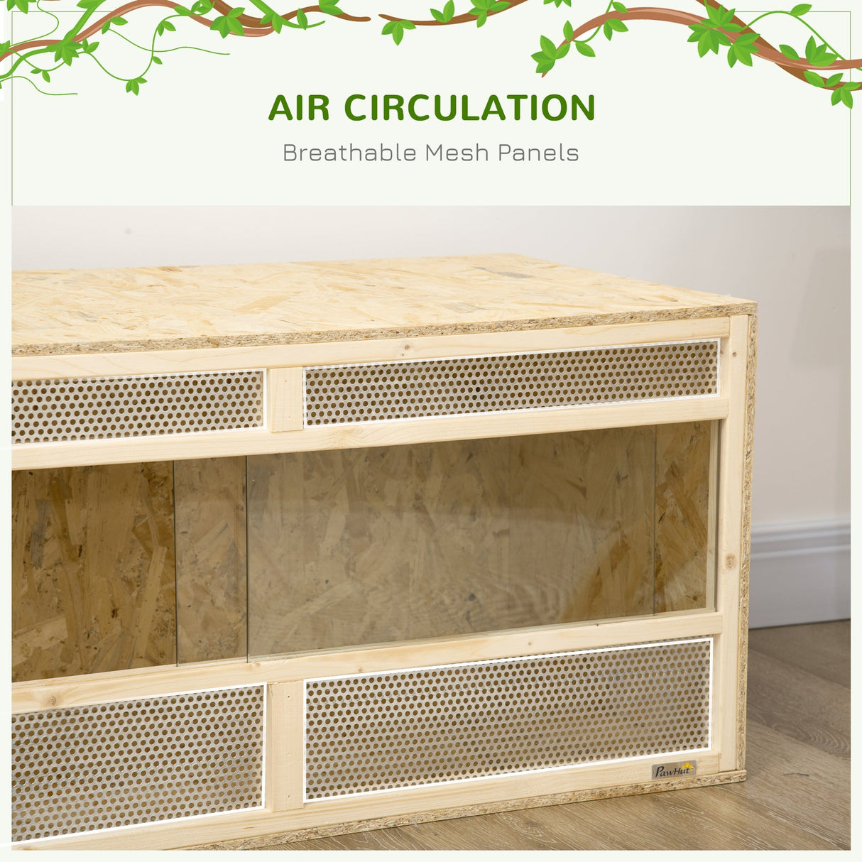 Reptile Terrarium Vivarium, Climbing Pet Containers, Reptile Habitat, with Transparent Sliding Doors, Breathable Mesh, for Lizards, Horned Frogs, Snakes, and Chameleons, 100 x 47 x 47 cm, PawHut,