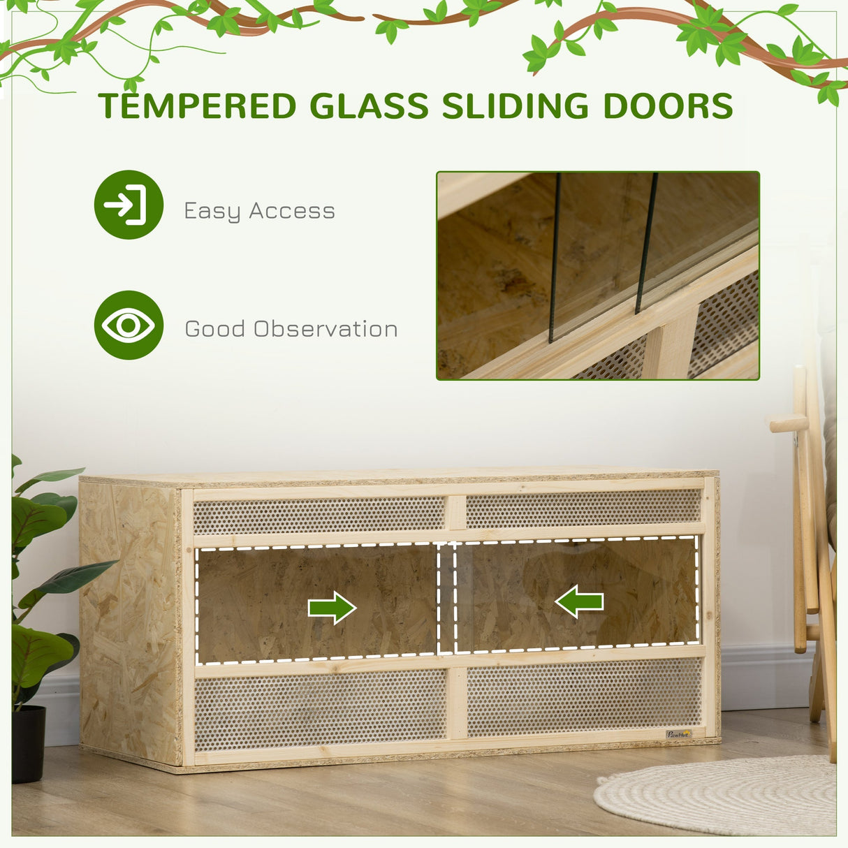 Reptile Terrarium Vivarium, Climbing Pet Containers, Reptile Habitat, with Transparent Sliding Doors, Breathable Mesh, for Lizards, Horned Frogs, Snakes, and Chameleons, 100 x 47 x 47 cm, PawHut,