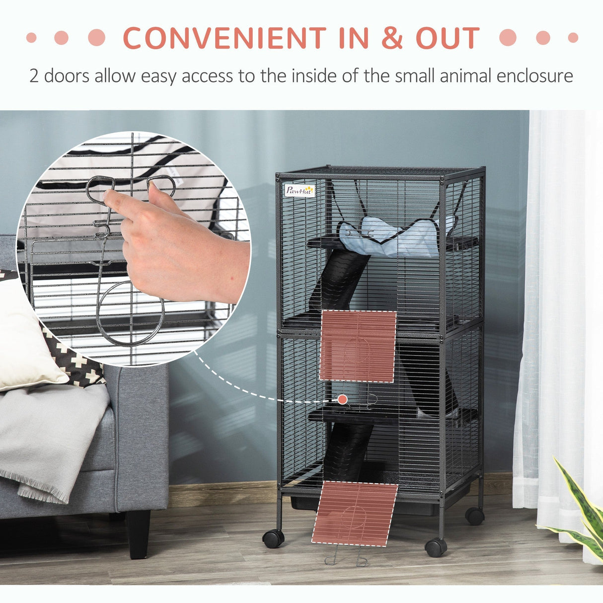 Small Animal Cage with Hammock & Wheels: Pets Home, PawHut,