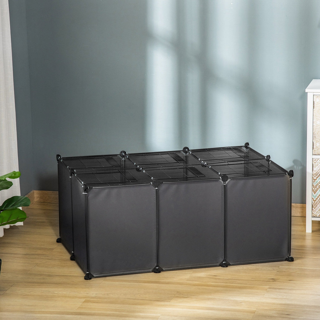 Small Pet Playpen with Door, Guinea Pigs Metal Mesh Cage with Mallet, PawHut, Transparent