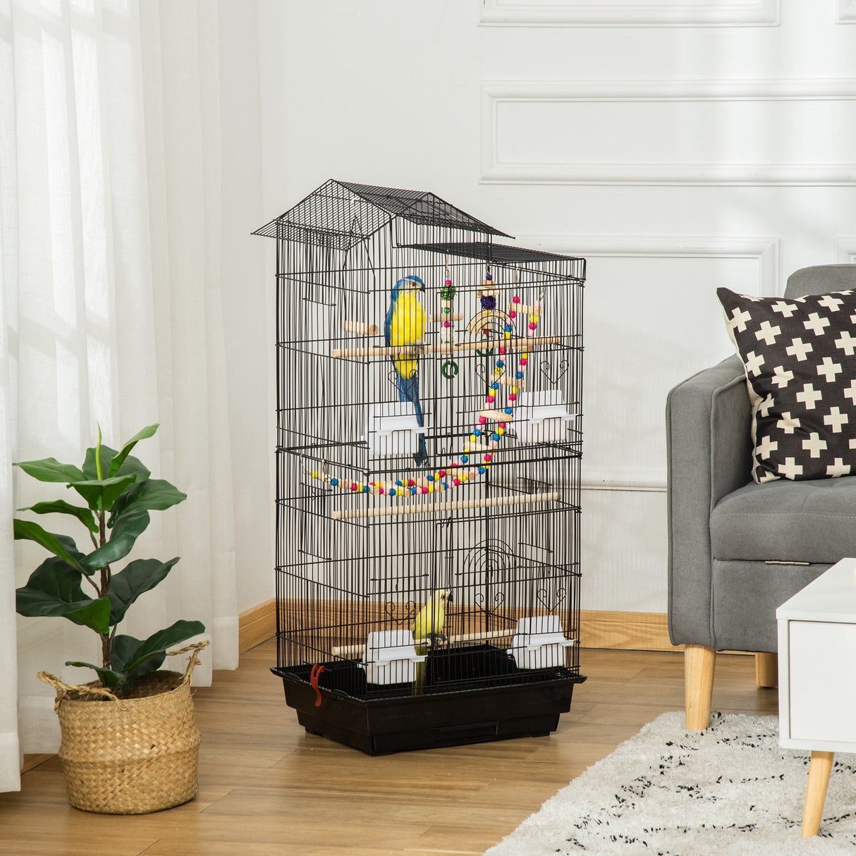 Spacious Bird Cage with Toys, Tray & Perches for Small Birds, PawHut,