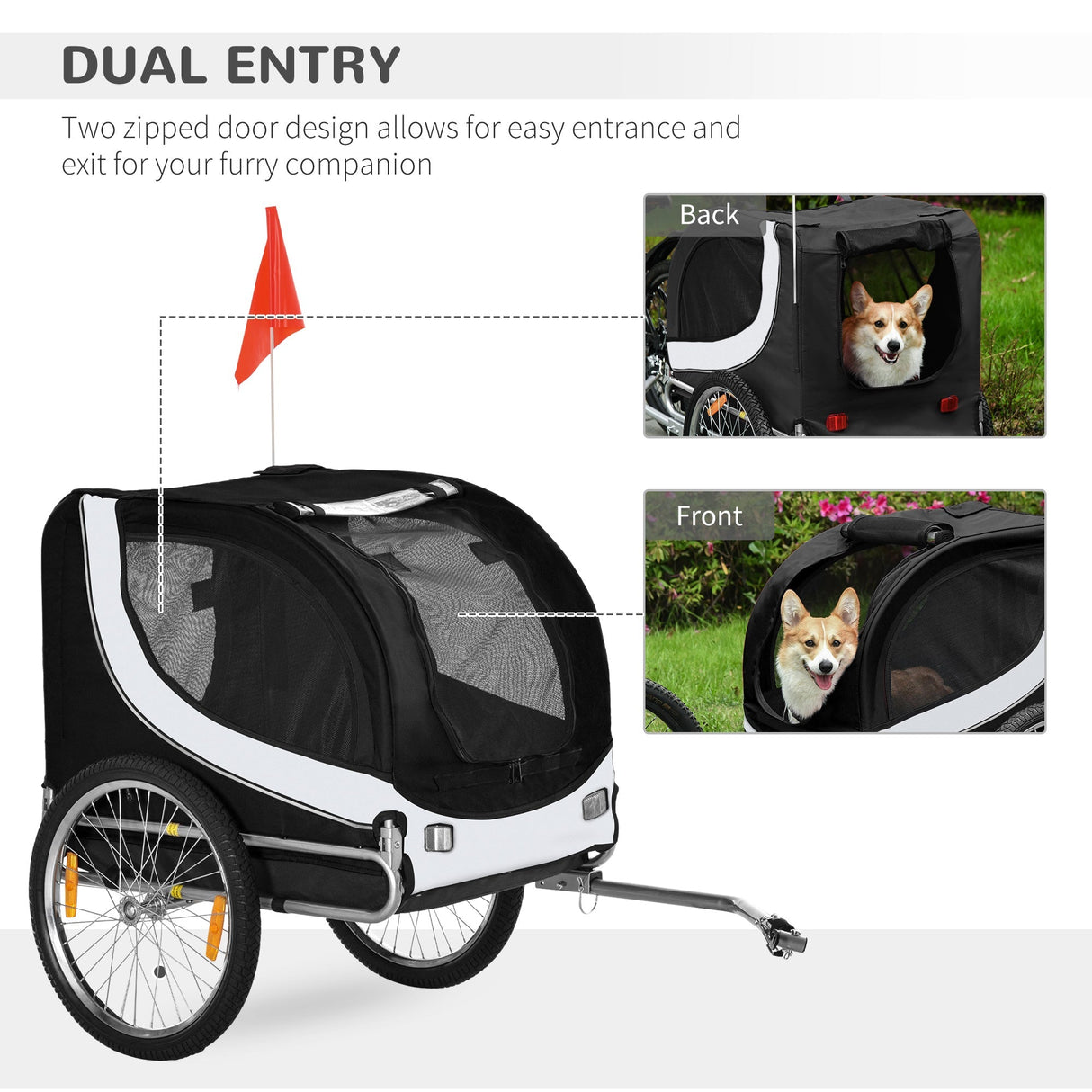 Steel Dog Bike Trailer Pet Cart Carrier for Bicycle Kit Water Resistant with Hitch Coupler Travel, PawHut, Black