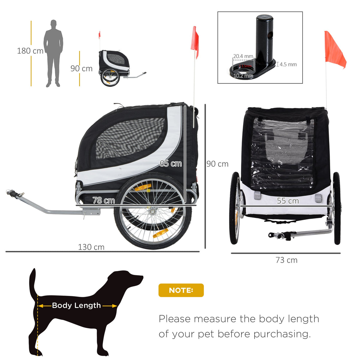 Steel Dog Bike Trailer Pet Cart Carrier for Bicycle Kit Water Resistant with Hitch Coupler Travel, PawHut, Black