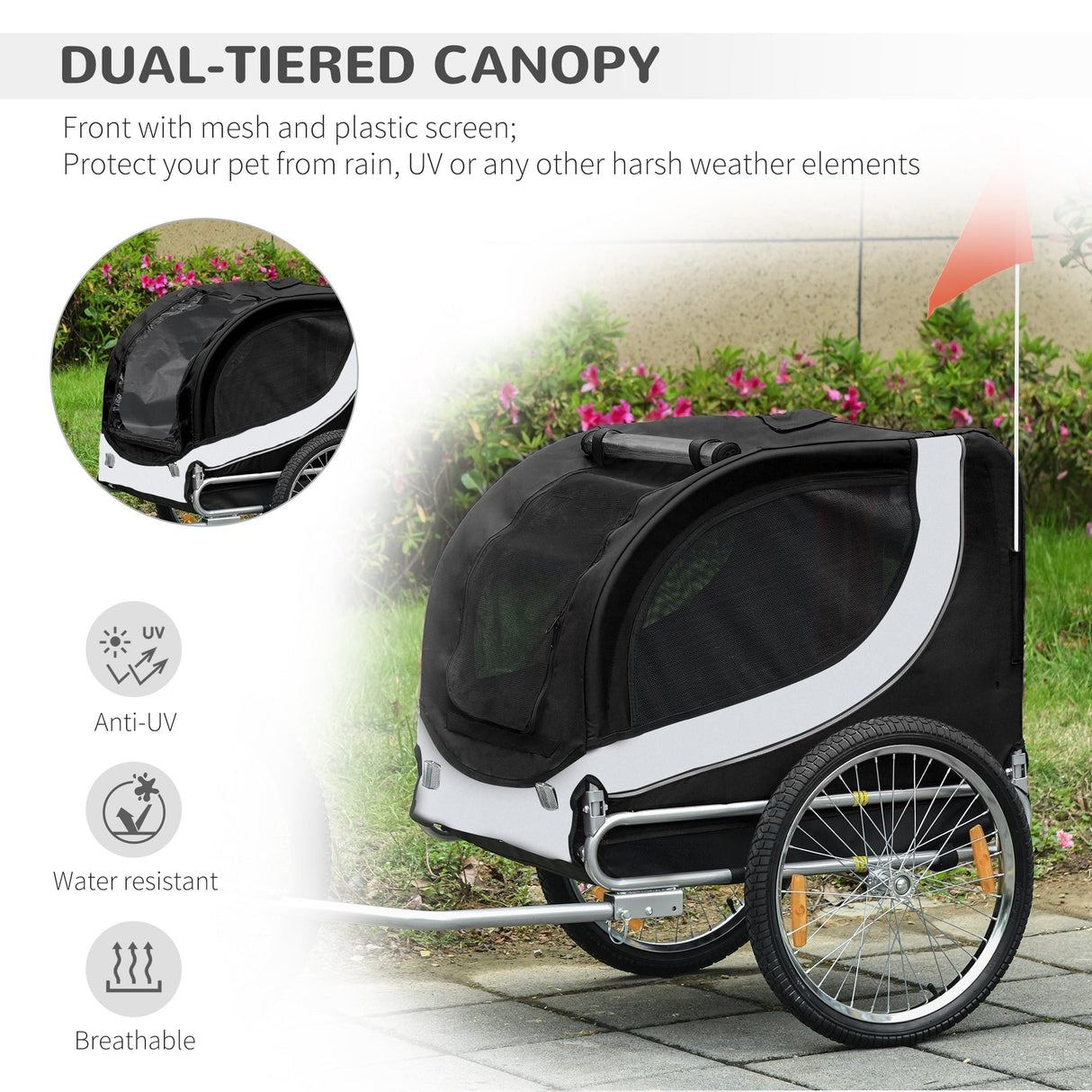 Steel Dog Bike Trailer Pet Cart Carrier for Bicycle Kit Water Resistant with Hitch Coupler Travel, PawHut, Black