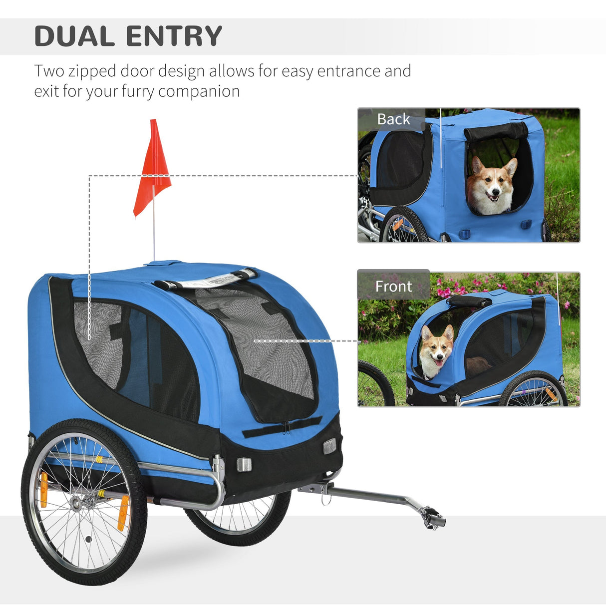 Steel Dog Bike Trailer Pet Cart Carrier for Bicycle Kit Water Resistant with Hitch Coupler Travel, PawHut, Blue