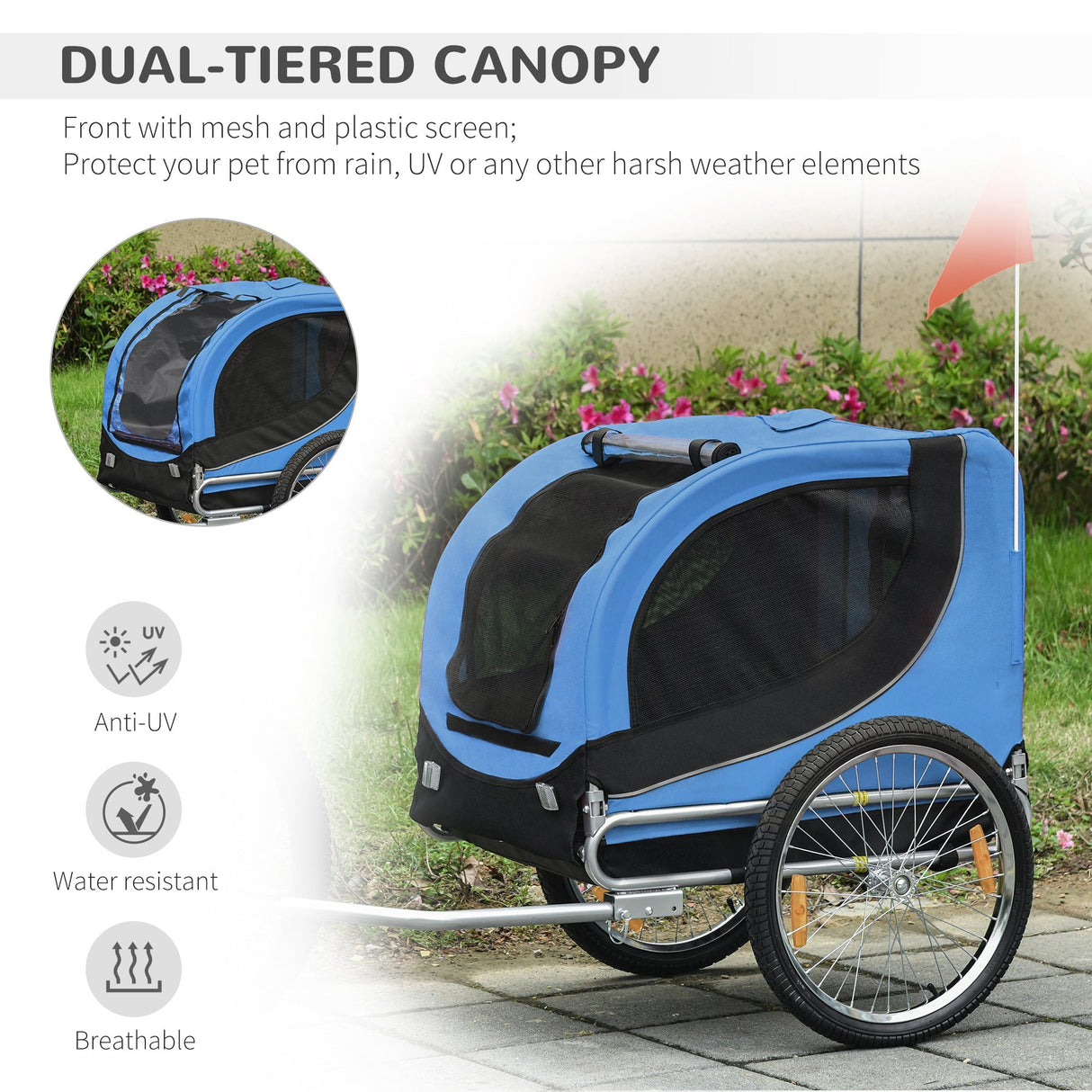 Steel Dog Bike Trailer Pet Cart Carrier for Bicycle Kit Water Resistant with Hitch Coupler Travel, PawHut, Blue