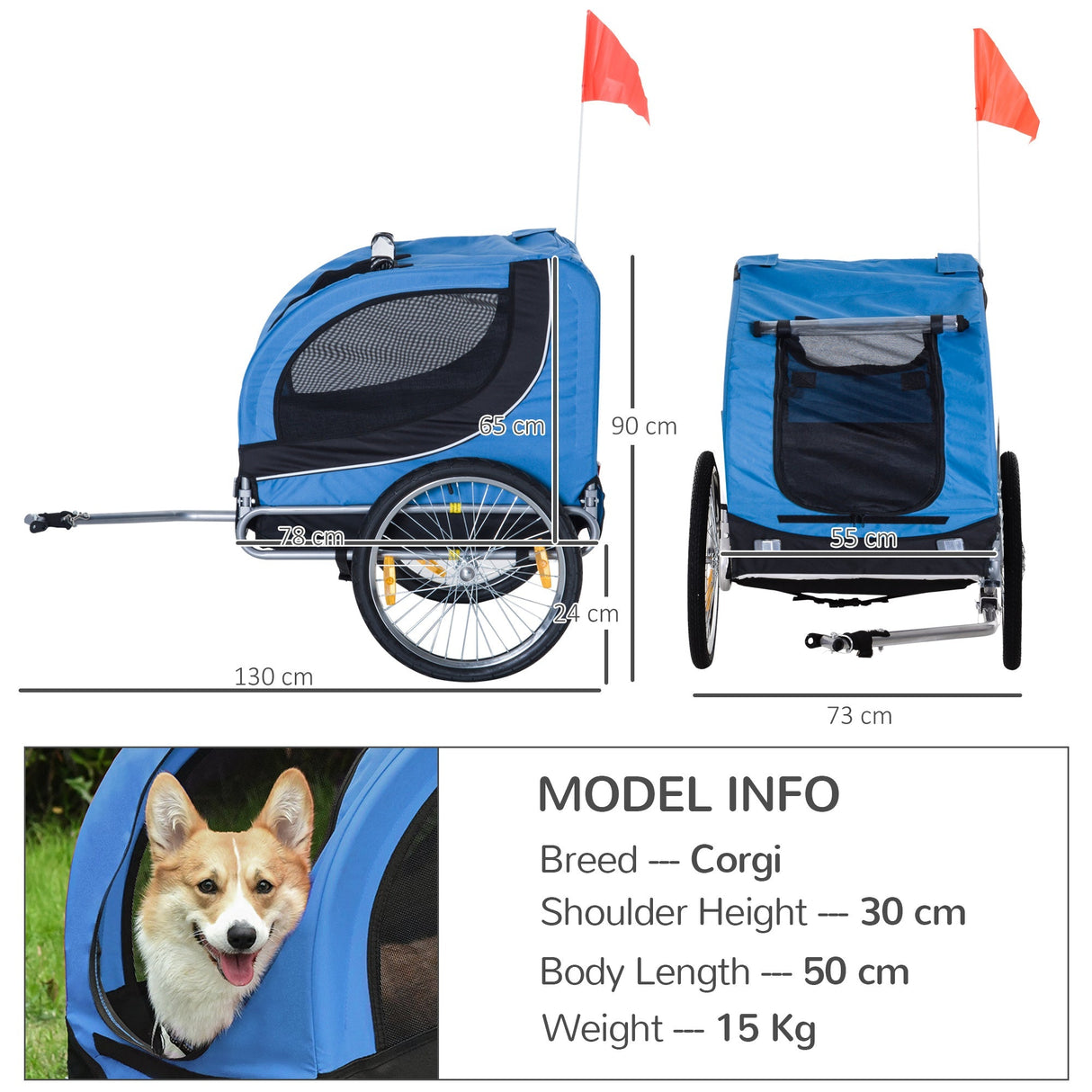 Steel Dog Bike Trailer Pet Cart Carrier for Bicycle Kit Water Resistant with Hitch Coupler Travel, PawHut, Blue