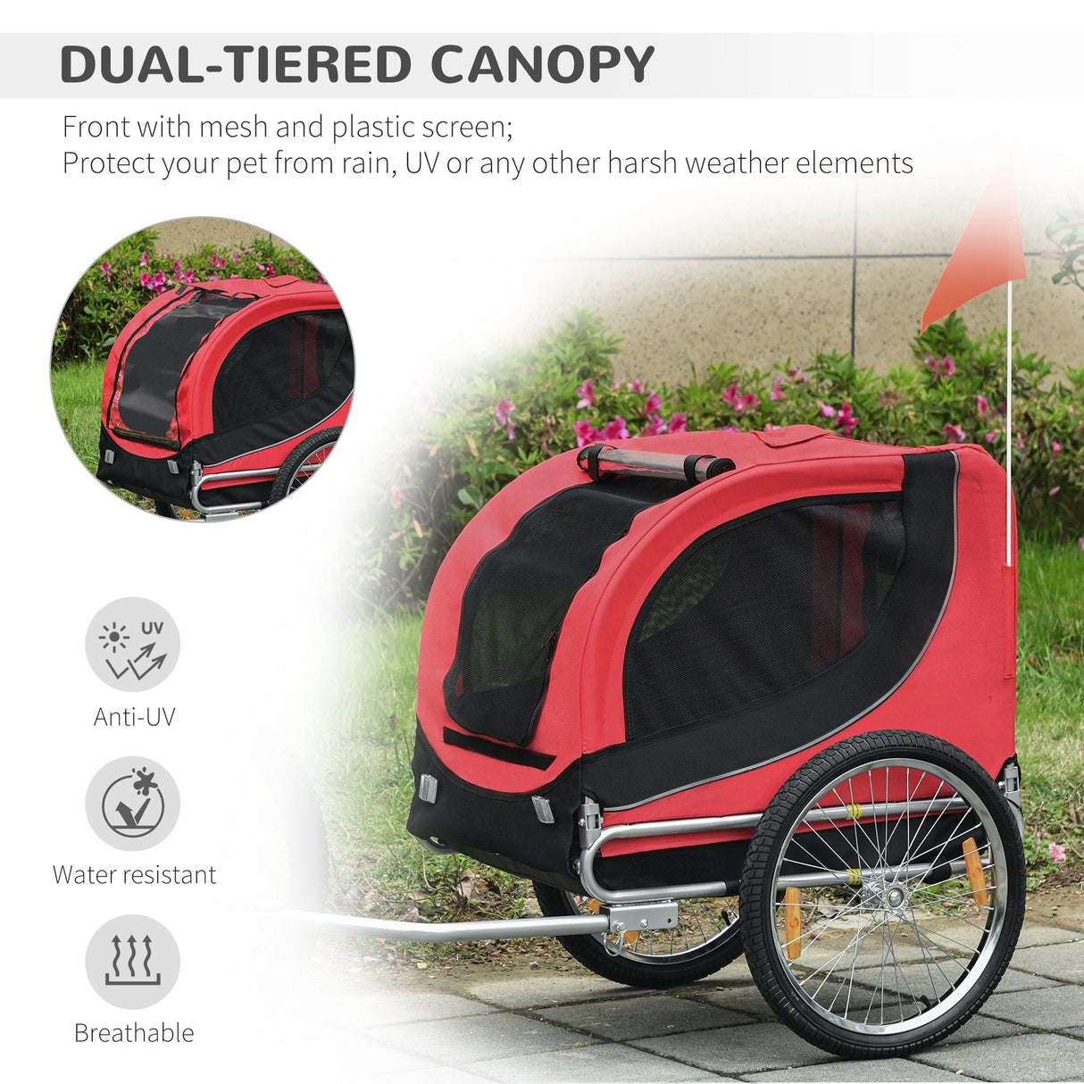 Steel Dog Bike Trailer Pet Cart Carrier for Bicycle Kit Water Resistant with Hitch Coupler Travel, PawHut, Red