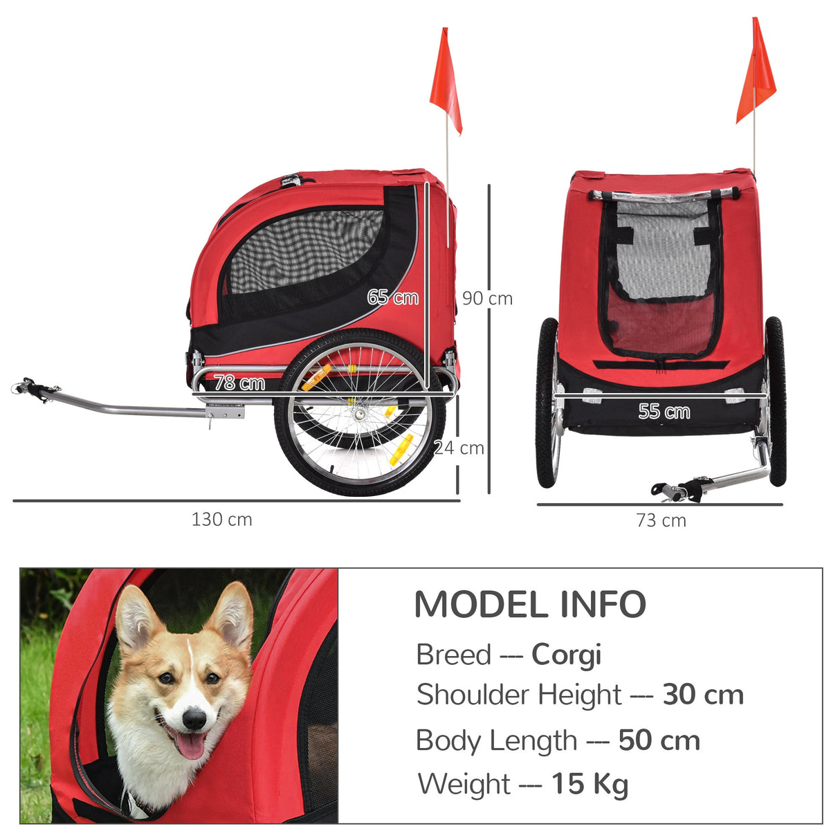 Steel Dog Bike Trailer Pet Cart Carrier for Bicycle Kit Water Resistant with Hitch Coupler Travel, PawHut, Red