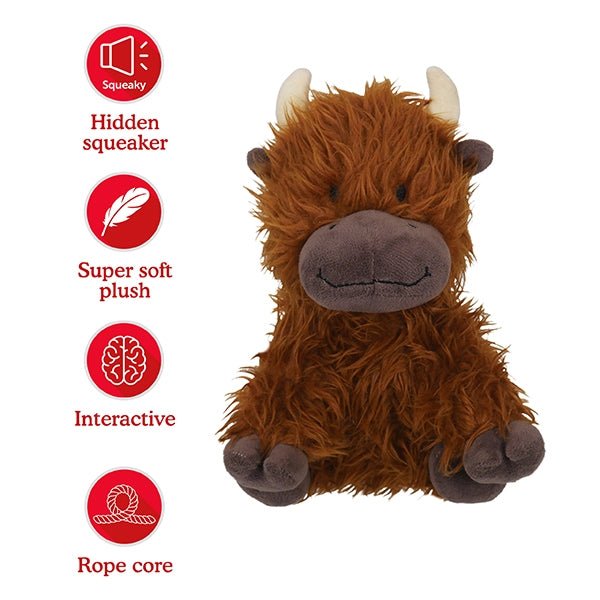 Super Tough Plush Rope Core Cow Dog Toy x3, Rosewood,