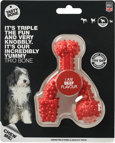 TastyBone Nylon Trio Bone Beef | Multi Sizes, TastyBone, Small
