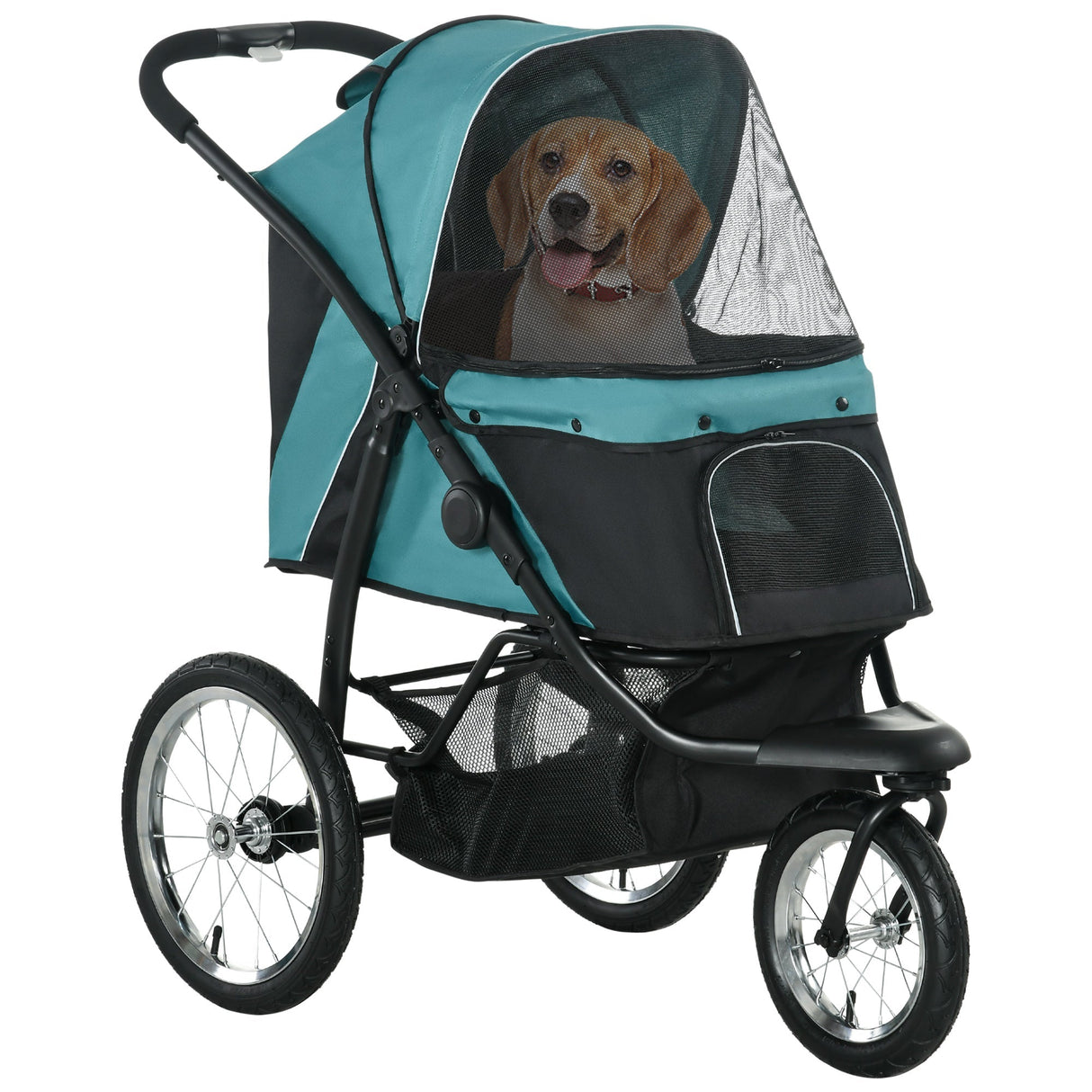 Three - Wheel Foldable Pet Stroller for Small/Medium Dogs, PawHut, Green
