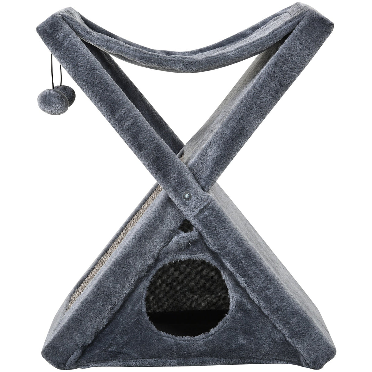 Two Tier Cat Tree for Indoor Cats Play Rest Activity Tower Plush Folding Relax Center w/ Scratching Post Hammock Pom Poms Grey, PawHut,