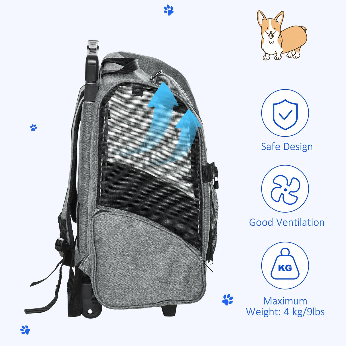 Versatile 2-in-1 Puppy Carrier & Backpack with Wheels, PawHut,