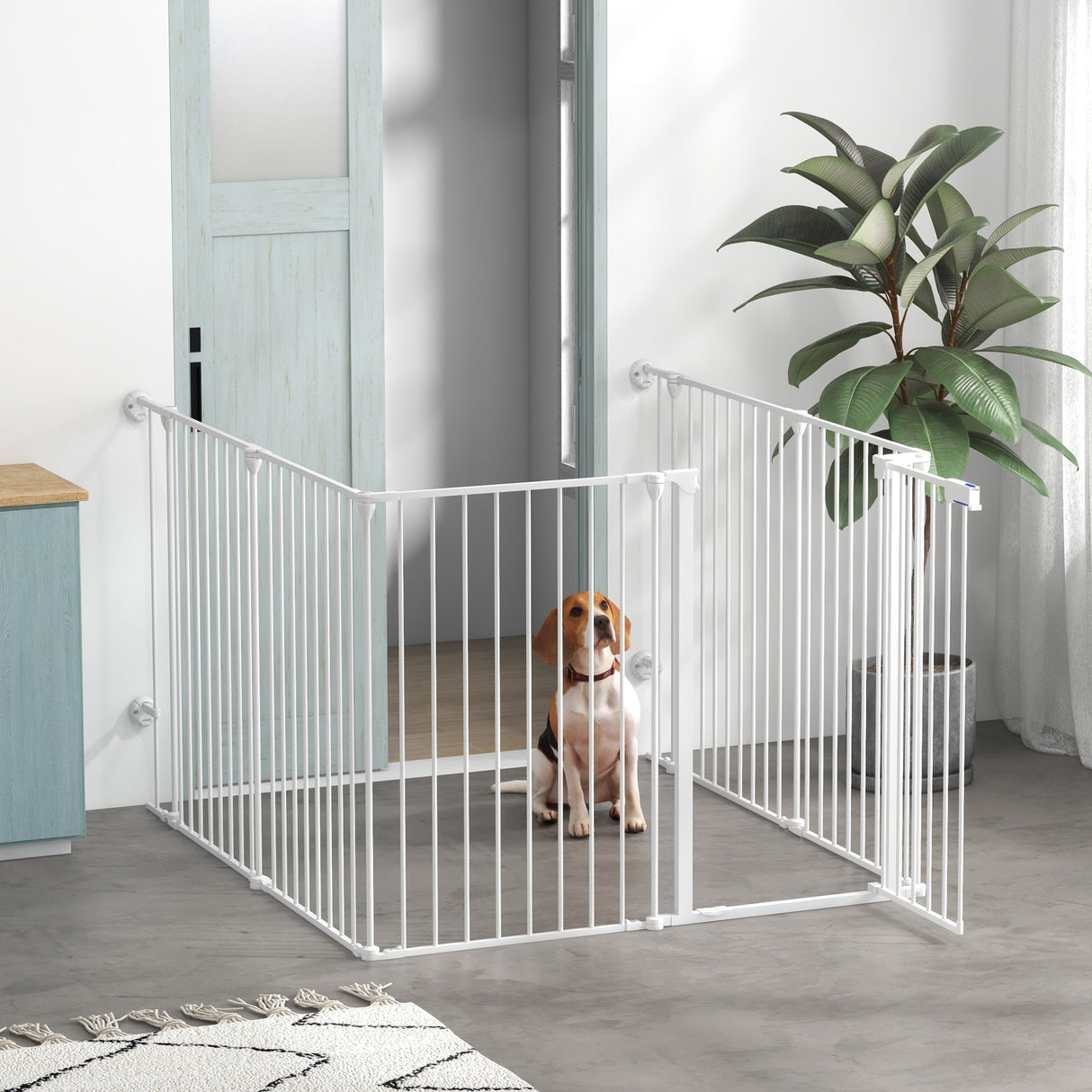 Versatile 6-Panel Puppy Playpen Gate with Auto-Lock Door - White, PawHut,