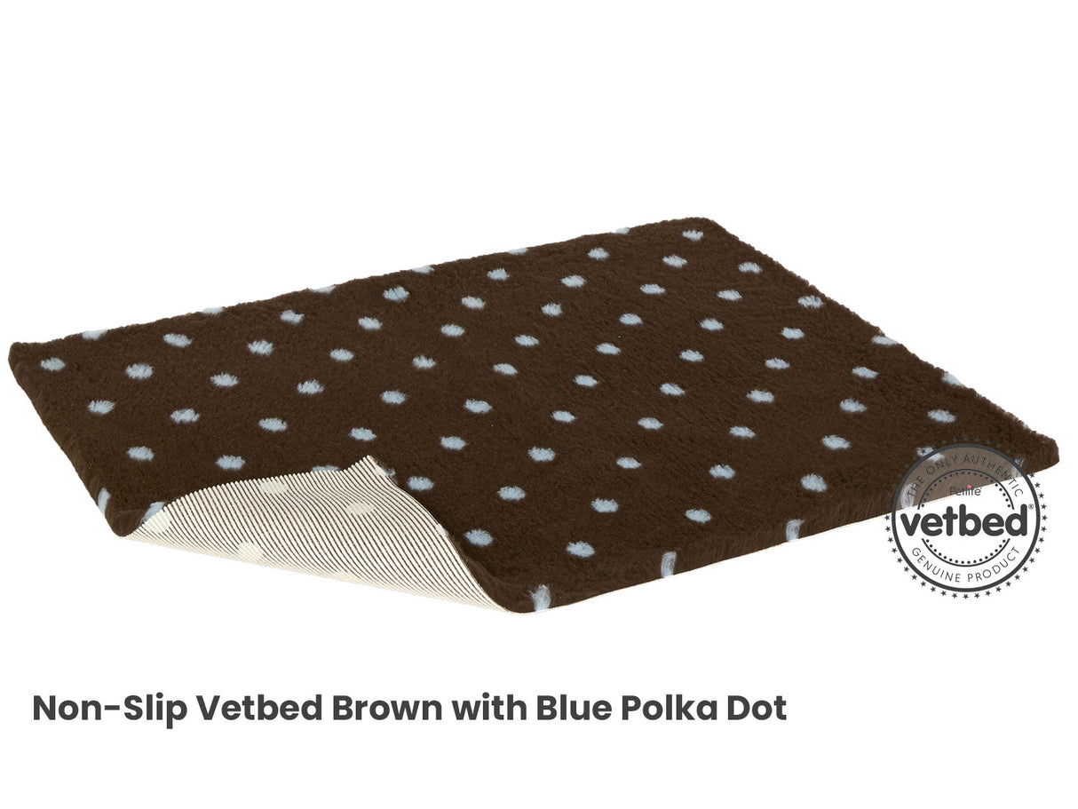 VetBed Nonslip Brown with Blue Polka Dots, Petlife, 91cm x 61cm