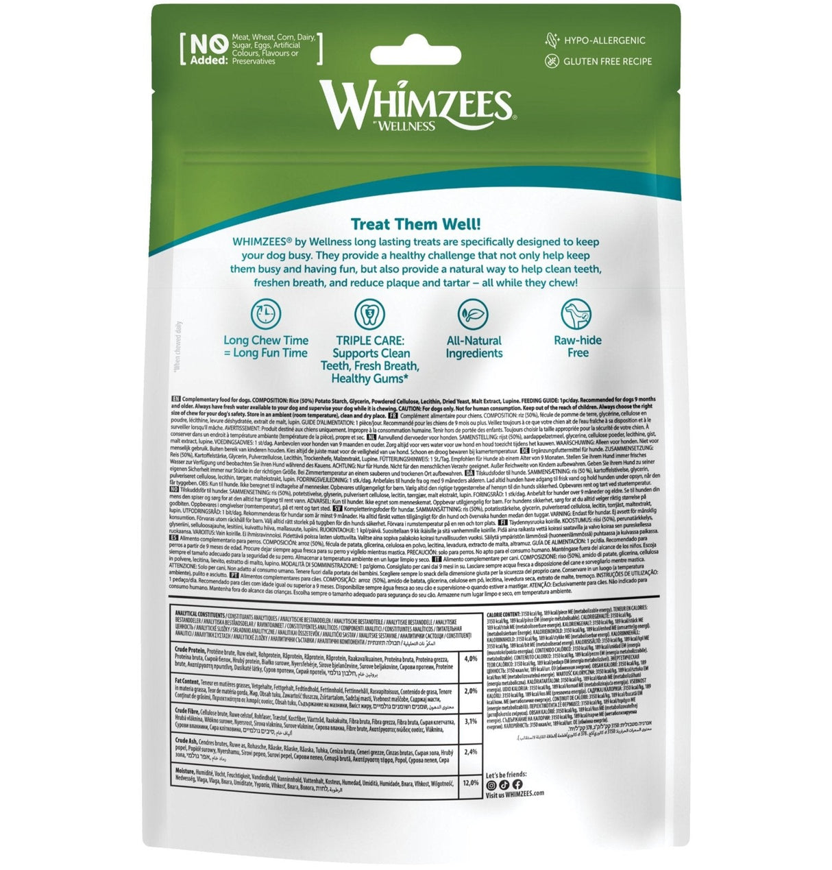 Whimzees Rice Bones Medium/Large 9 bones x 6, Whimzees,