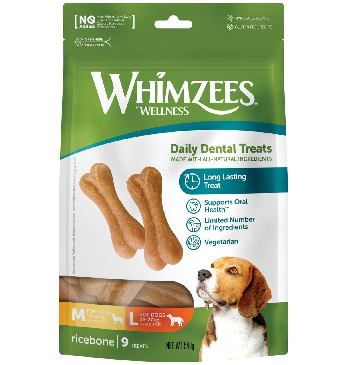 Whimzees Rice Bones Medium/Large 9 bones x 6, Whimzees,