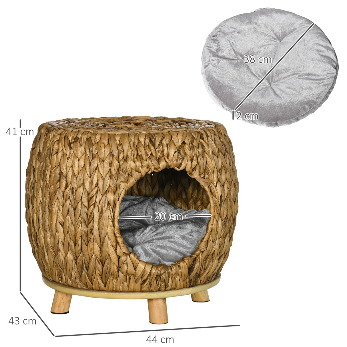 Wicker Cat Cave/House Stool with Soft Washable Cushion,Rattan Kitten Bed for Outdoor & Indoor Use, 44 x 43 x 41cm, PawHut,