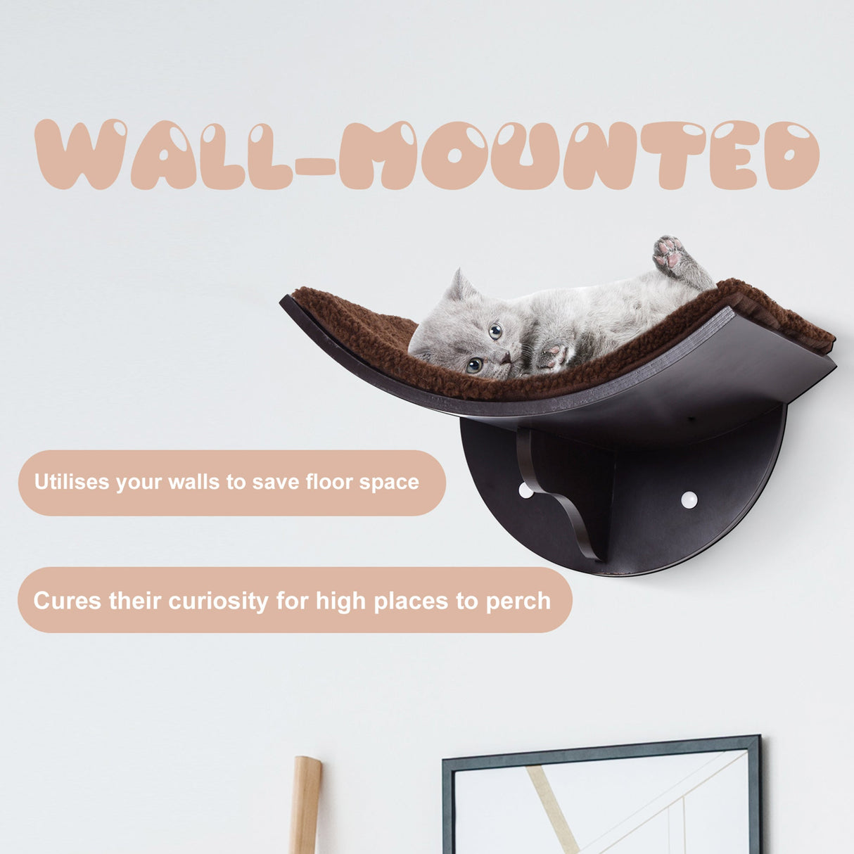 Wood Cat Shelves Wall-Mounted Shelter Curved Kitten Bed Cat Perch Climber Cat Furniture 41 x 28 x 21cm, PawHut, Brown
