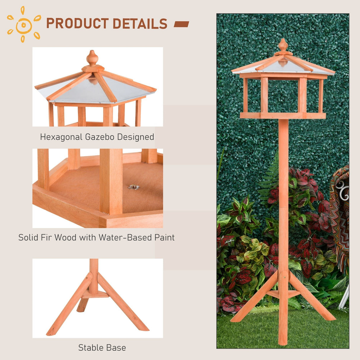 Wooden Bird Table Feeder & Stand for Gardens, PawHut,