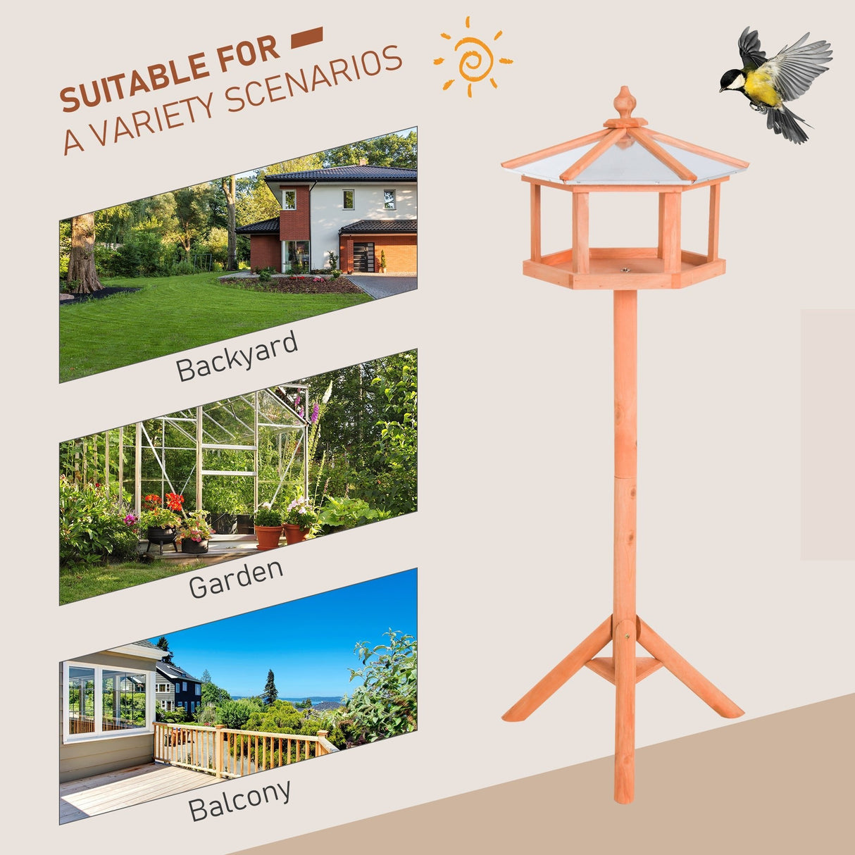Wooden Bird Table Feeder & Stand for Gardens, PawHut,