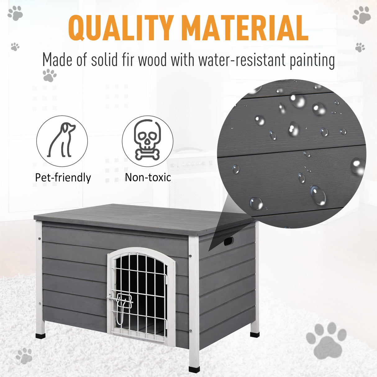 Wooden Dog Kennel Lockable with Openable Top | Gray, PawHut,