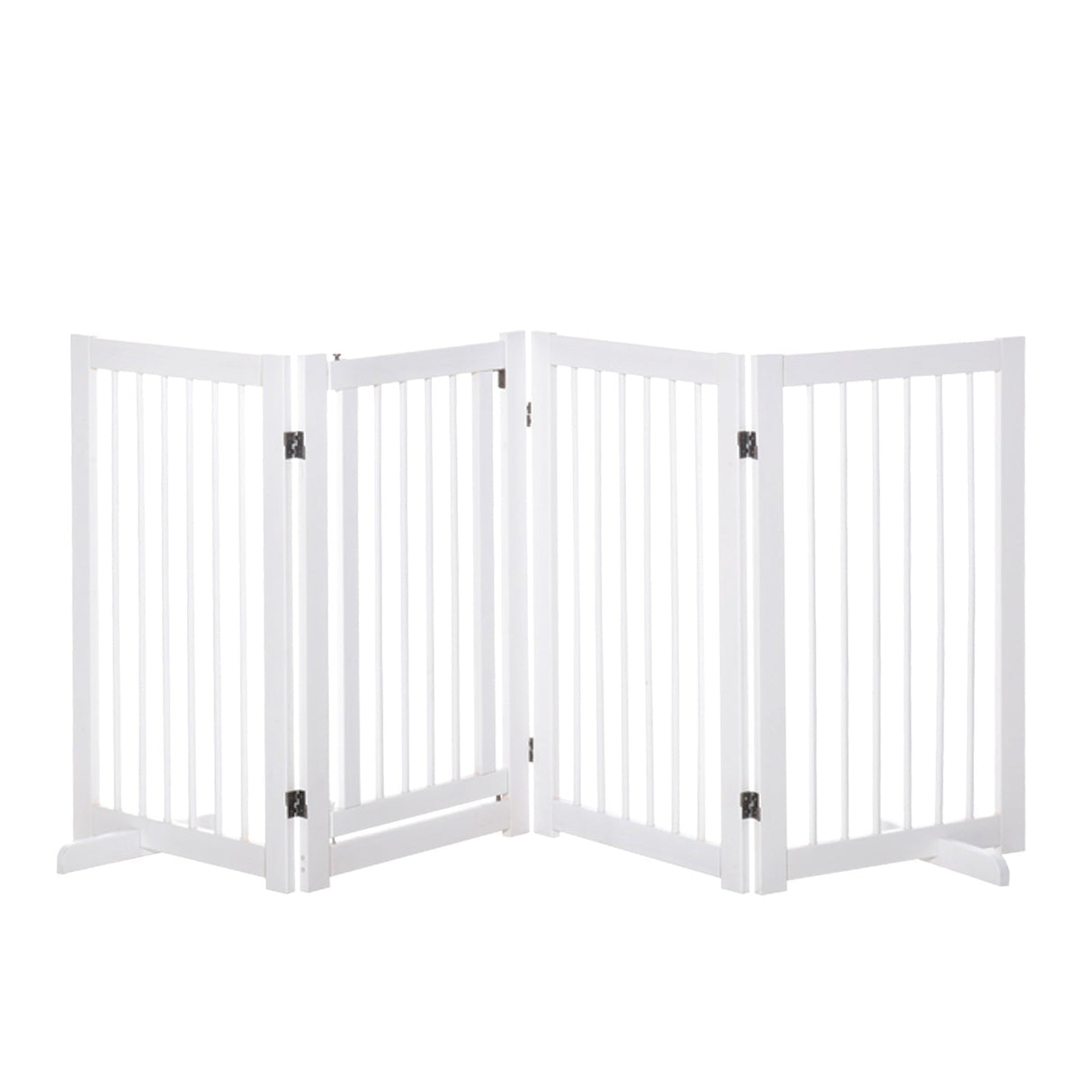 Wooden Freestanding Pet Gate 4 Panels 91cm Foldable Dog Safety Fence with 2 Support Feet Walk-through Door for Doorway Stairs, PawHut,
