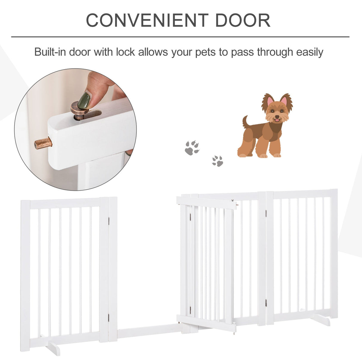 Wooden Freestanding Pet Gate 4 Panels 91cm Foldable Dog Safety Fence with 2 Support Feet Walk-through Door for Doorway Stairs, PawHut,