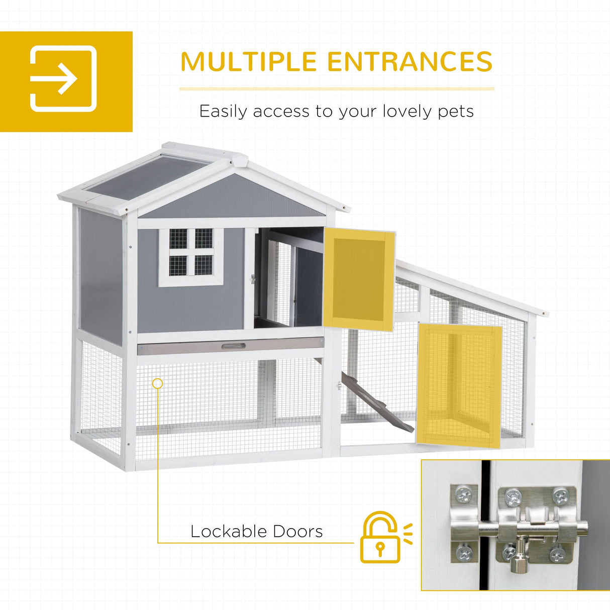 Wooden Rabbit Hutch, 2 Tier Guinea Pig Cage, Bunny Run, Small Animal House for Indoor Outdoor with Sunlight Panel Roof Slide-out Tray, 150 x 66 x 100cm, Grey, PawHut,