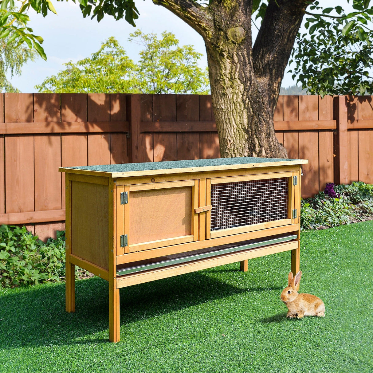 Wooden Rabbit Hutch Guinea Pigs House Outdoor Small Animal Bunny Cage w/ Hinged Top Slide out Tray 115 x 44.3 x 65 cm, PawHut,